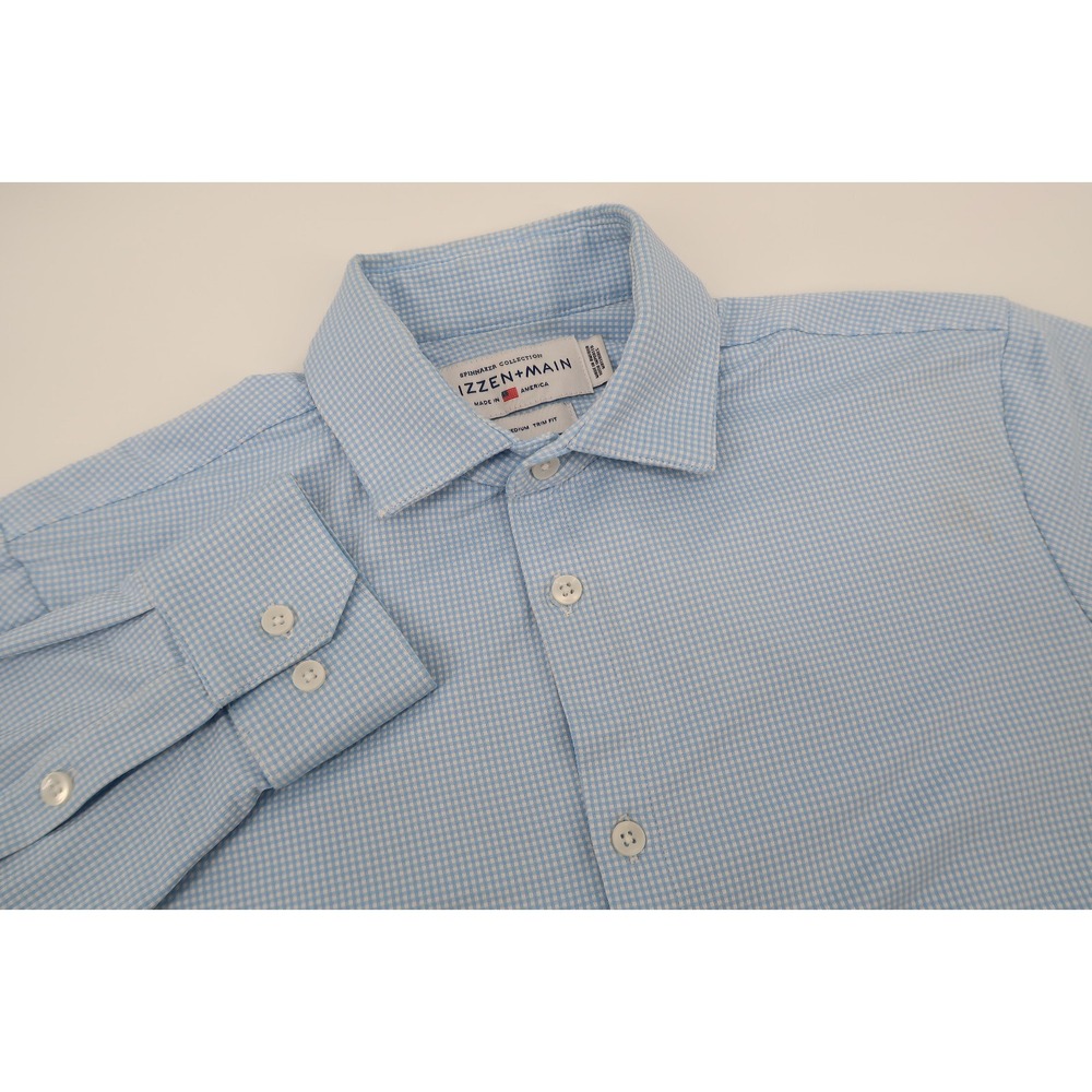 Mizzen + Main Mens Performance Medium Trim Fit Blue Checks Sport Shirt